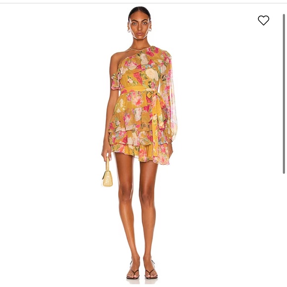 Rococo Sand Avar Yellow Floral One-Shoulder Ruffle Dress NWT - Picture 5 of 14